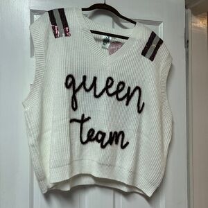 White and Maroon Sleeveless Sweater with Sequin Accents